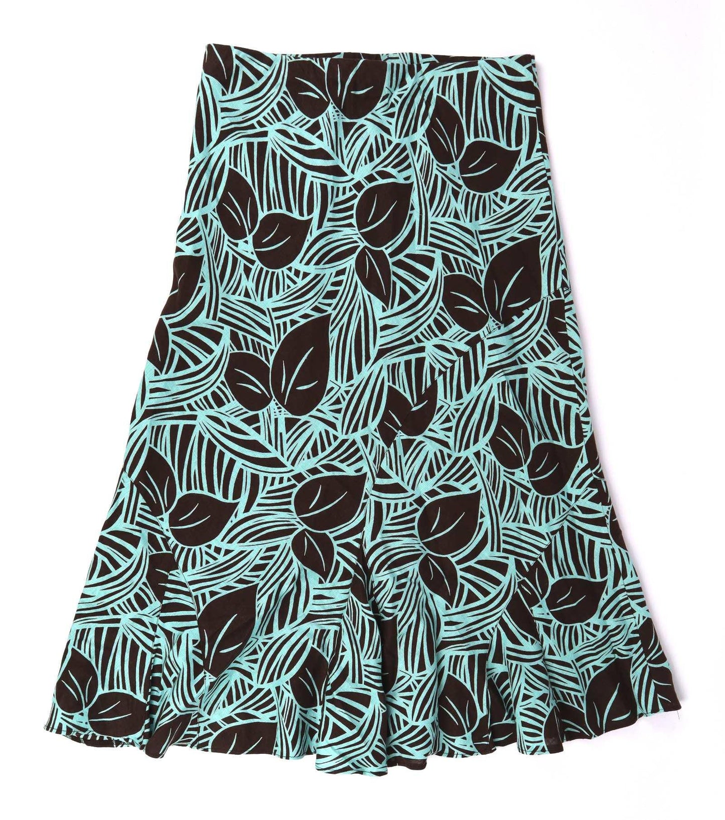 Preworn Womens Size 14 Green Floral Linen A-Line Skirt (Regular)