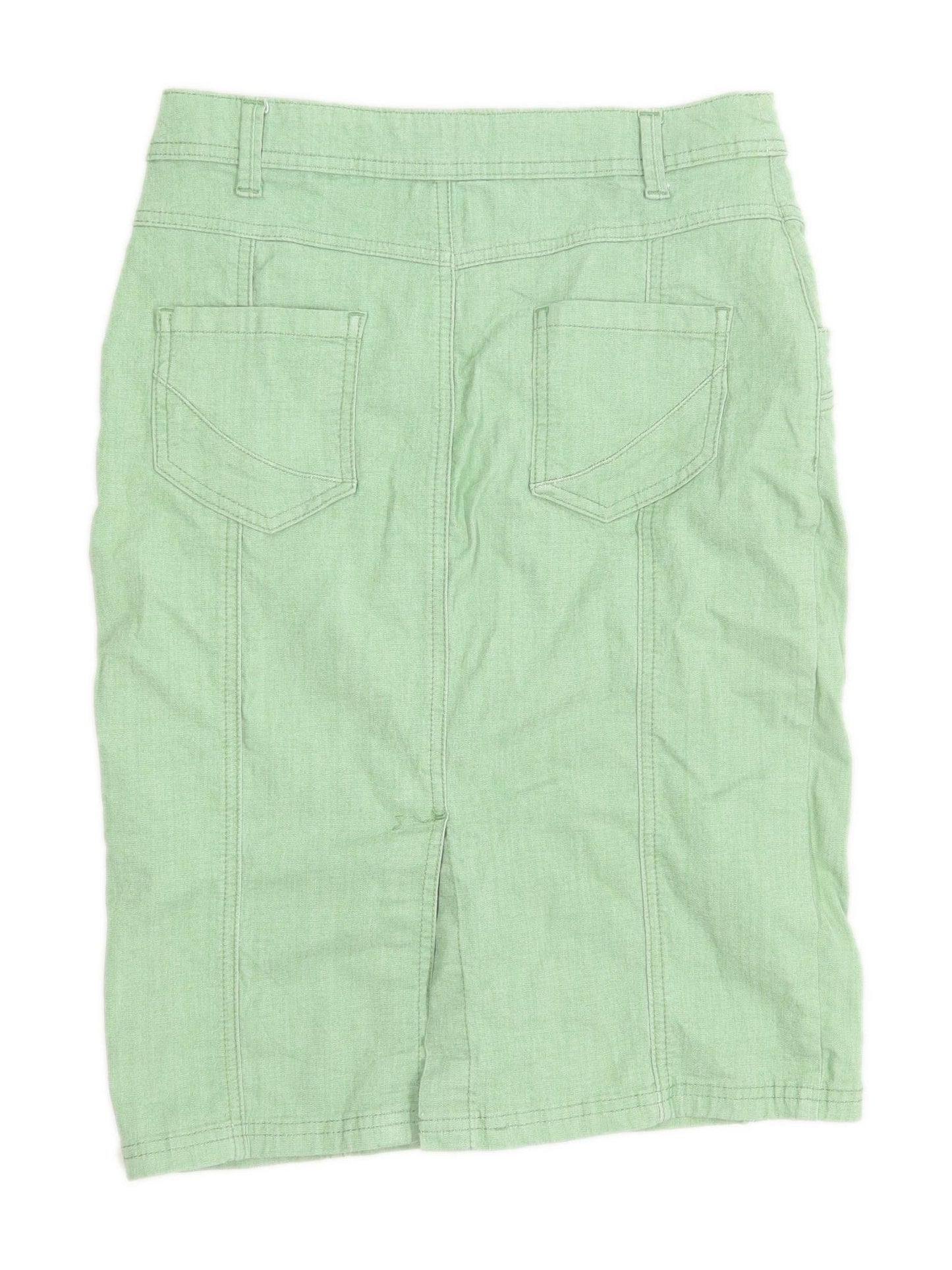 Per Una Womens Size 8 Cotton Blend Green Pencil Skirt (Regular)