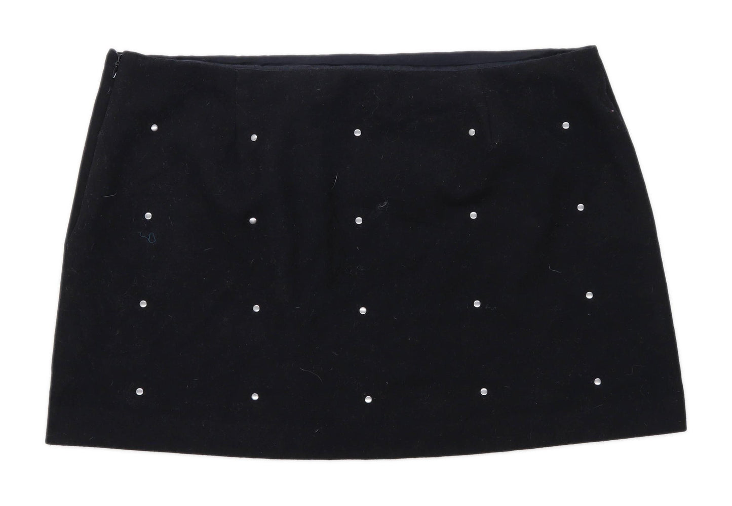 Next Womens Size 22 Wool Blend Spotted Black Skirt (Regular)