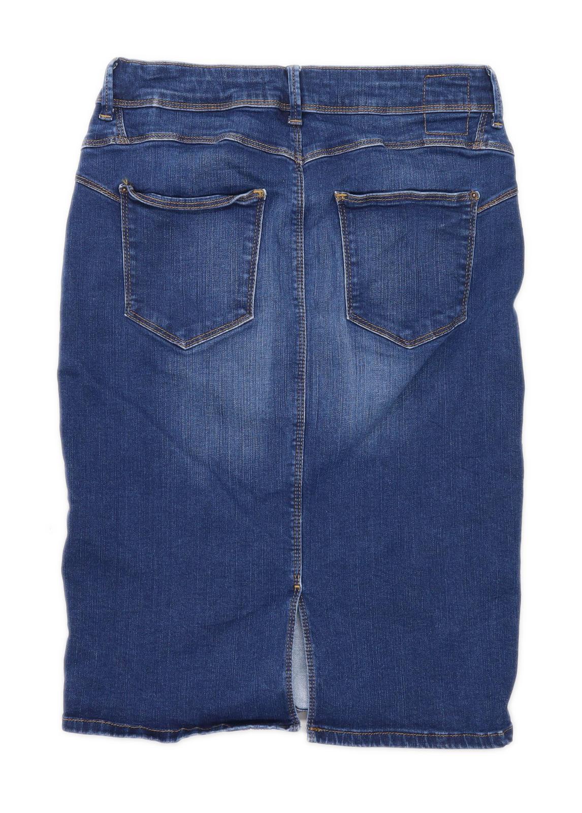 Marks & Spencer Womens Size 12 Cotton Blend Blue Pencil Skirt (Regular)