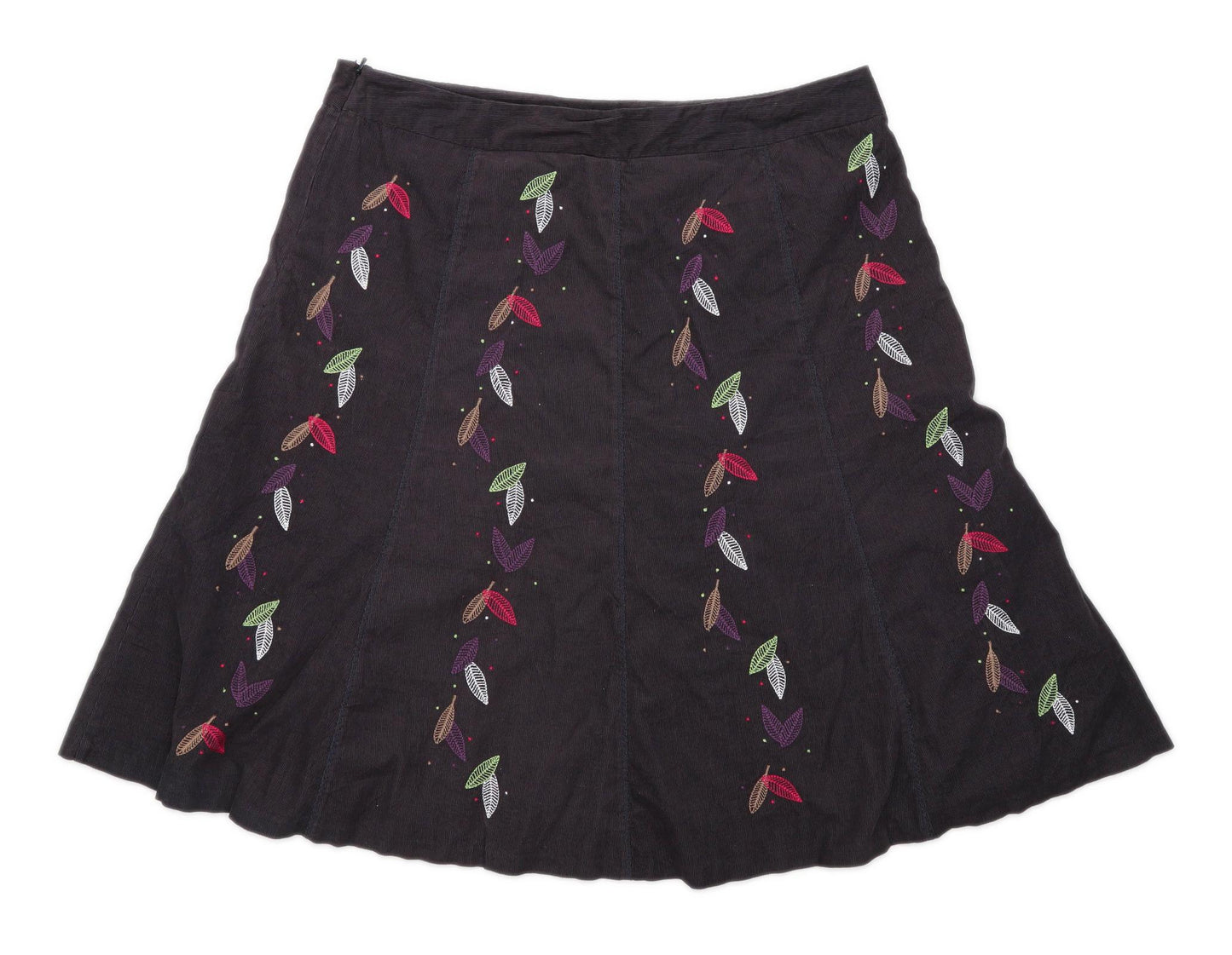 Laura Ashley Womens Size 18 Cotton Blend Striped Grey Leaves Skirt (Regular)