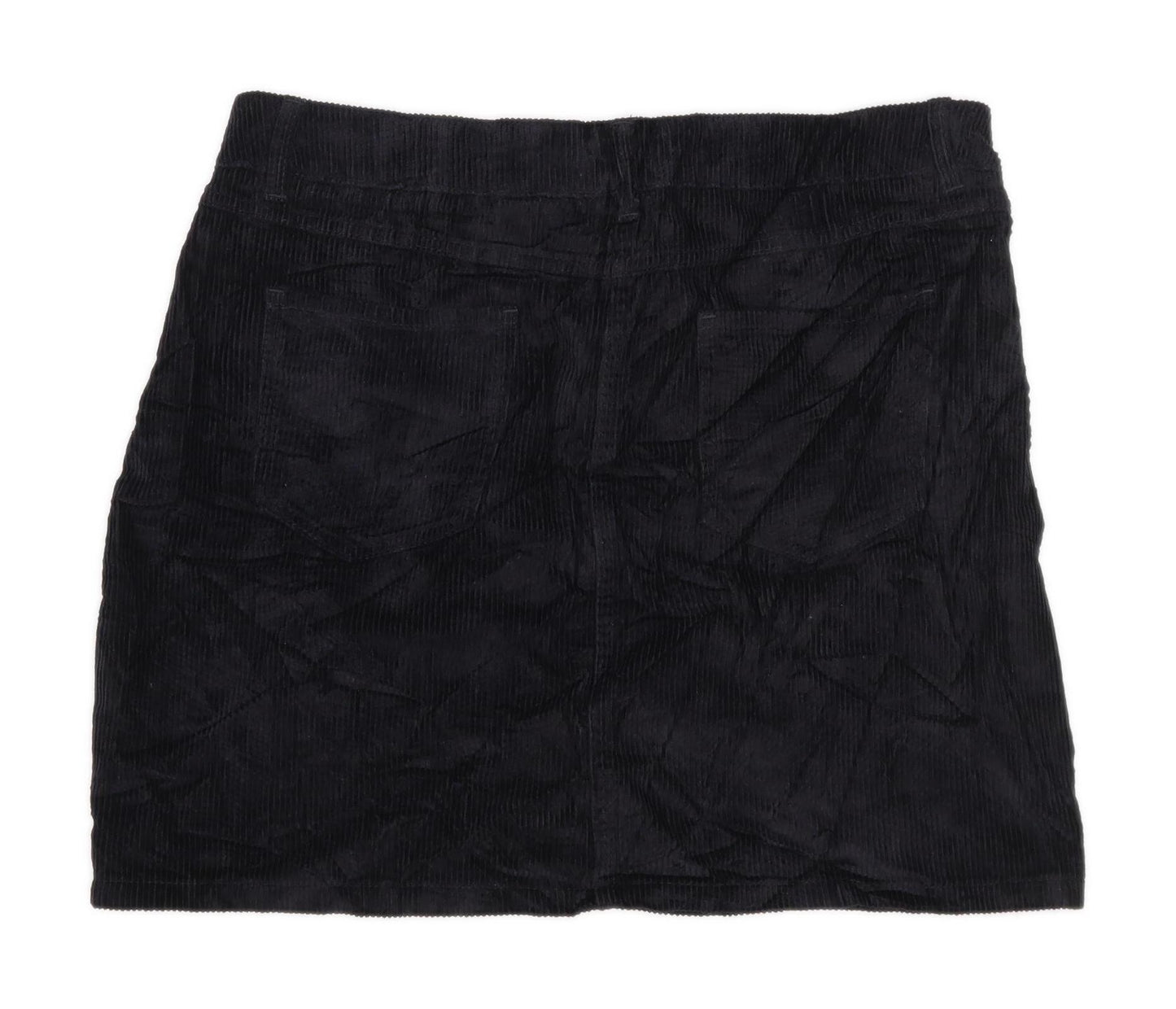 Next Womens Size 14 Corduroy Textured Black Skirt (Regular)
