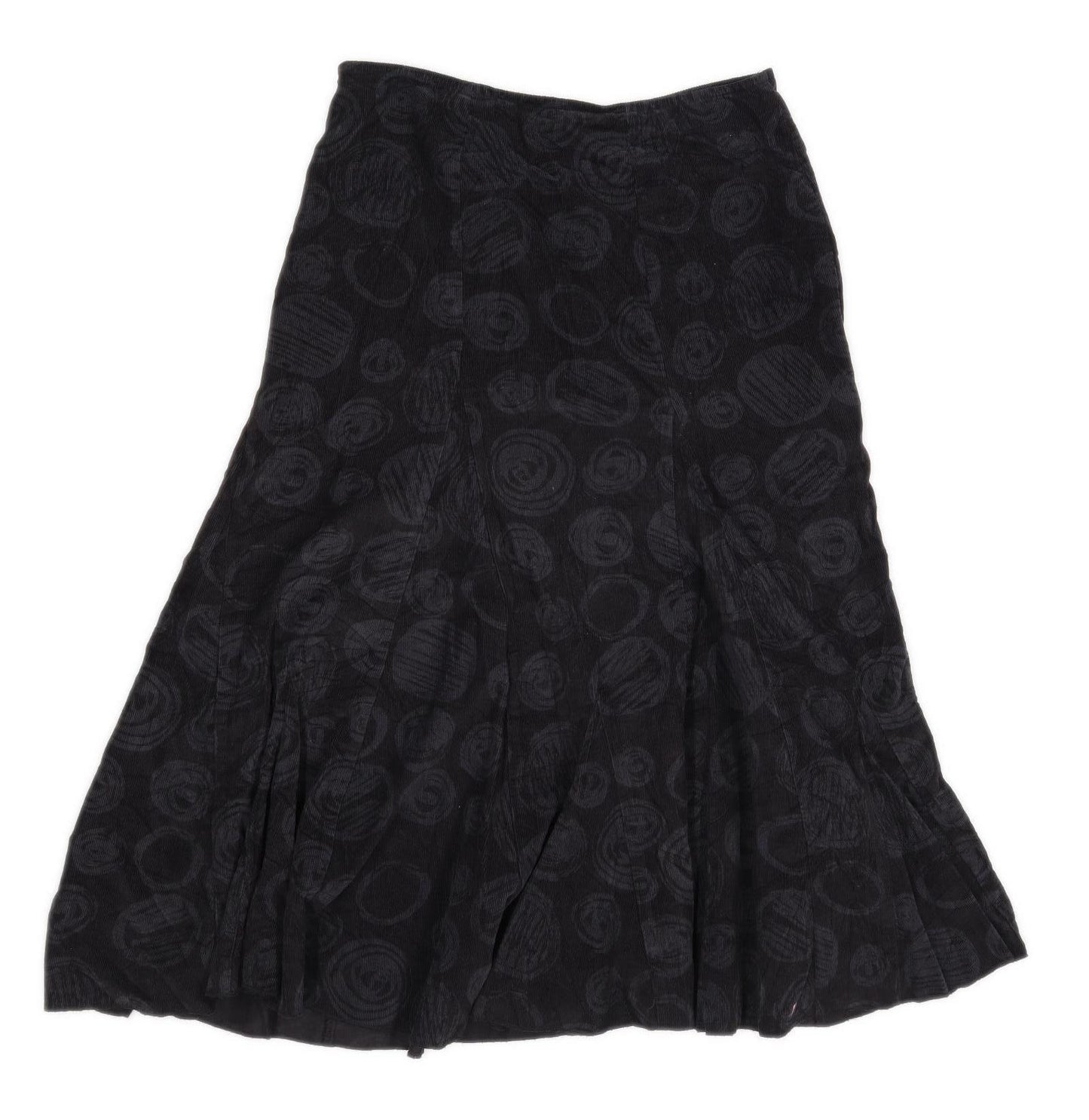 Per Una Womens Size 10 Corduroy Graphic Black Flare Skirt (Regular)