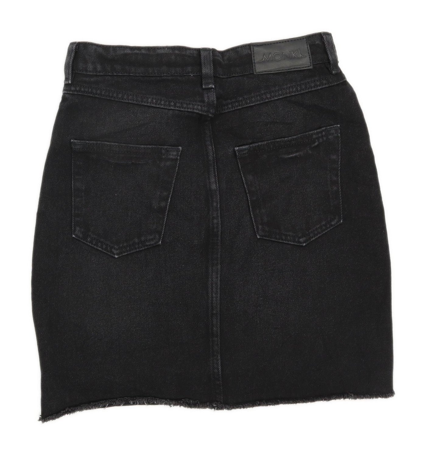 Monki Womens Size W24 Denim Black Embroidered flower Skirt (Regular)