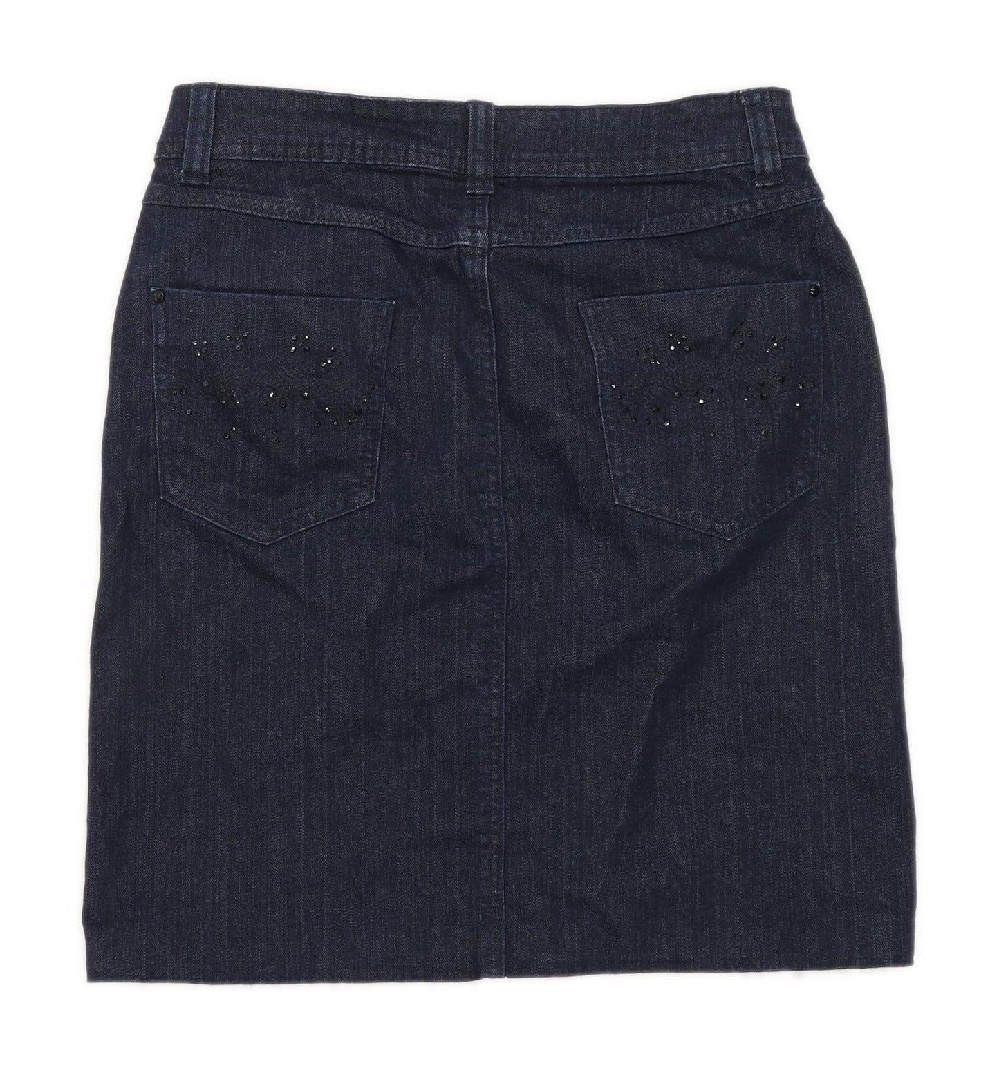 Marks & Spencer Womens Size 8 Denim Blue Embellished Skirt (Regular)
