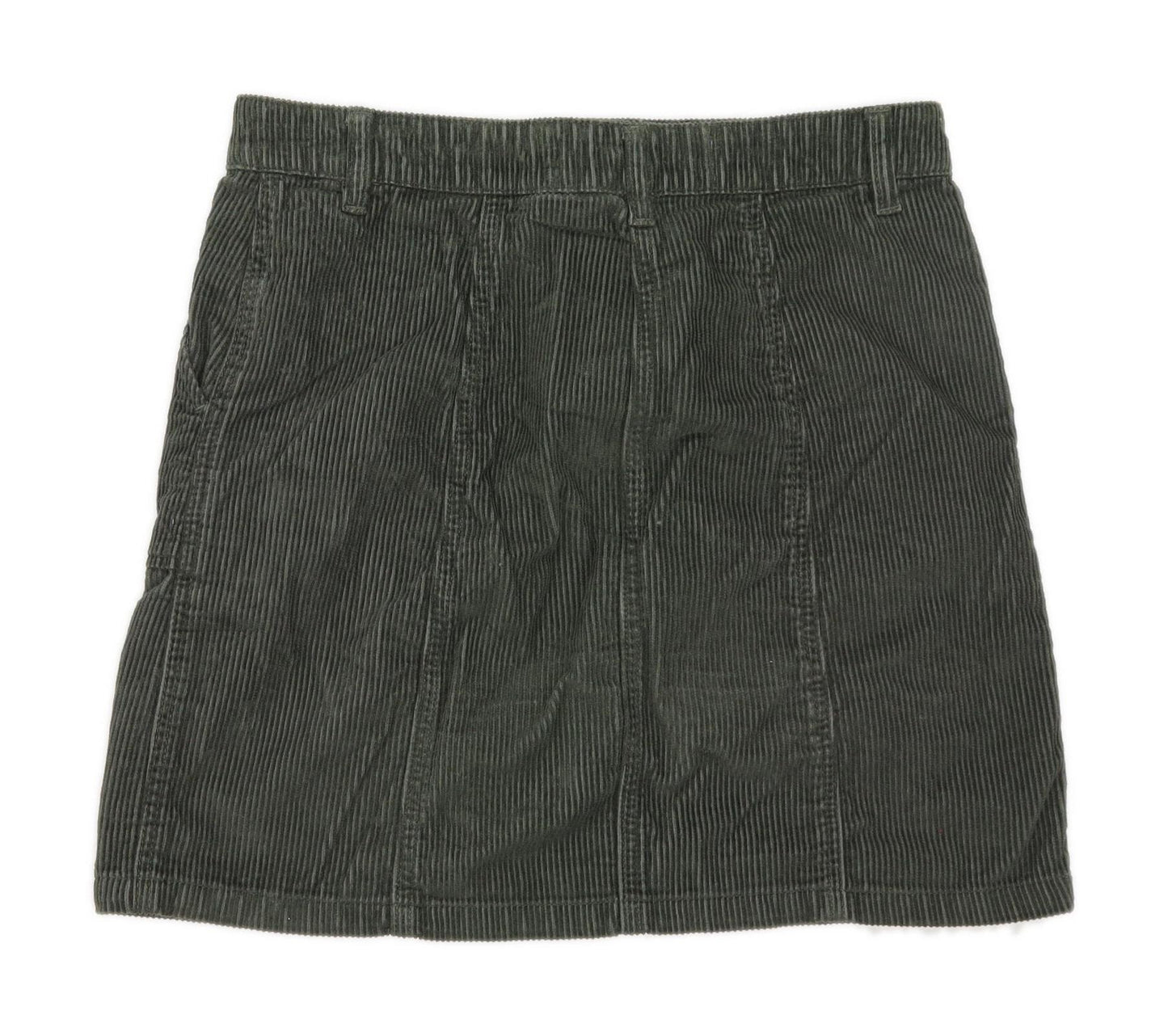 Next Womens Size 10 Corduroy Textured Green A-Line Skirt (Regular)