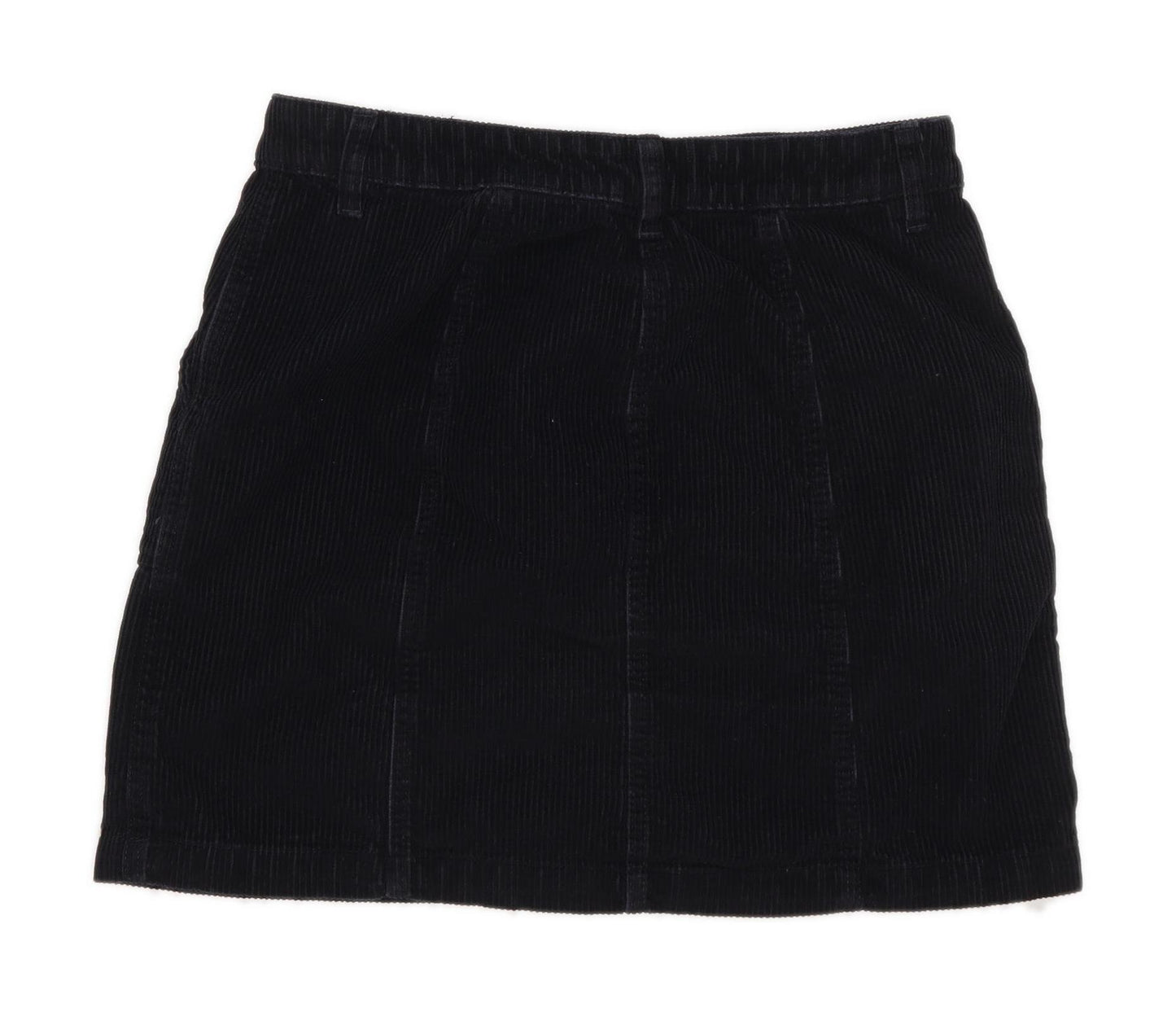 Next Womens Size 10 Corduroy Textured Black A-Line Skirt (Regular)