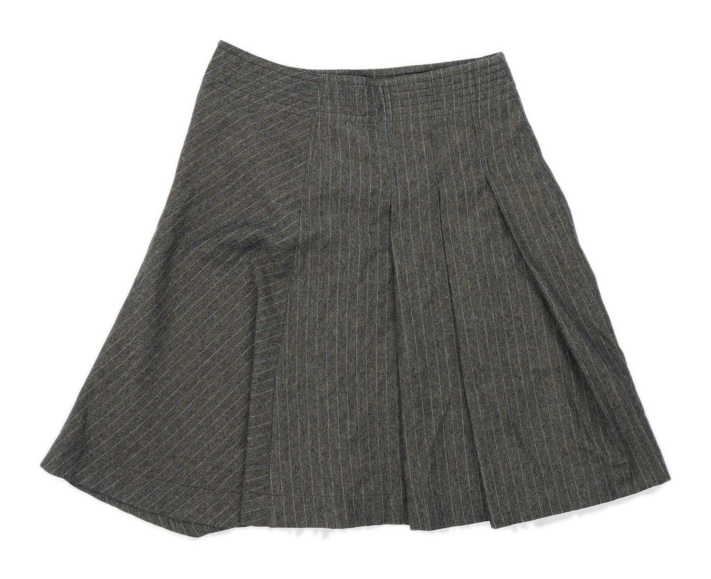 Essentiel Womens Size 12 Wool Blend Striped Grey Skirt (Regular)