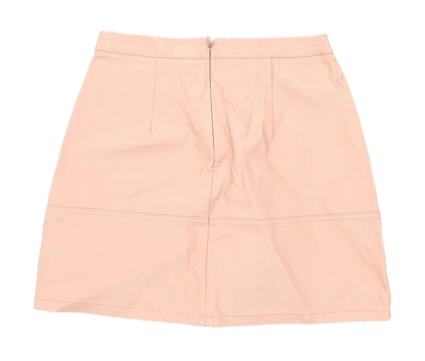 New Look Womens Size 10 Polyurethane Pink Faux leather Skirt (Regular)