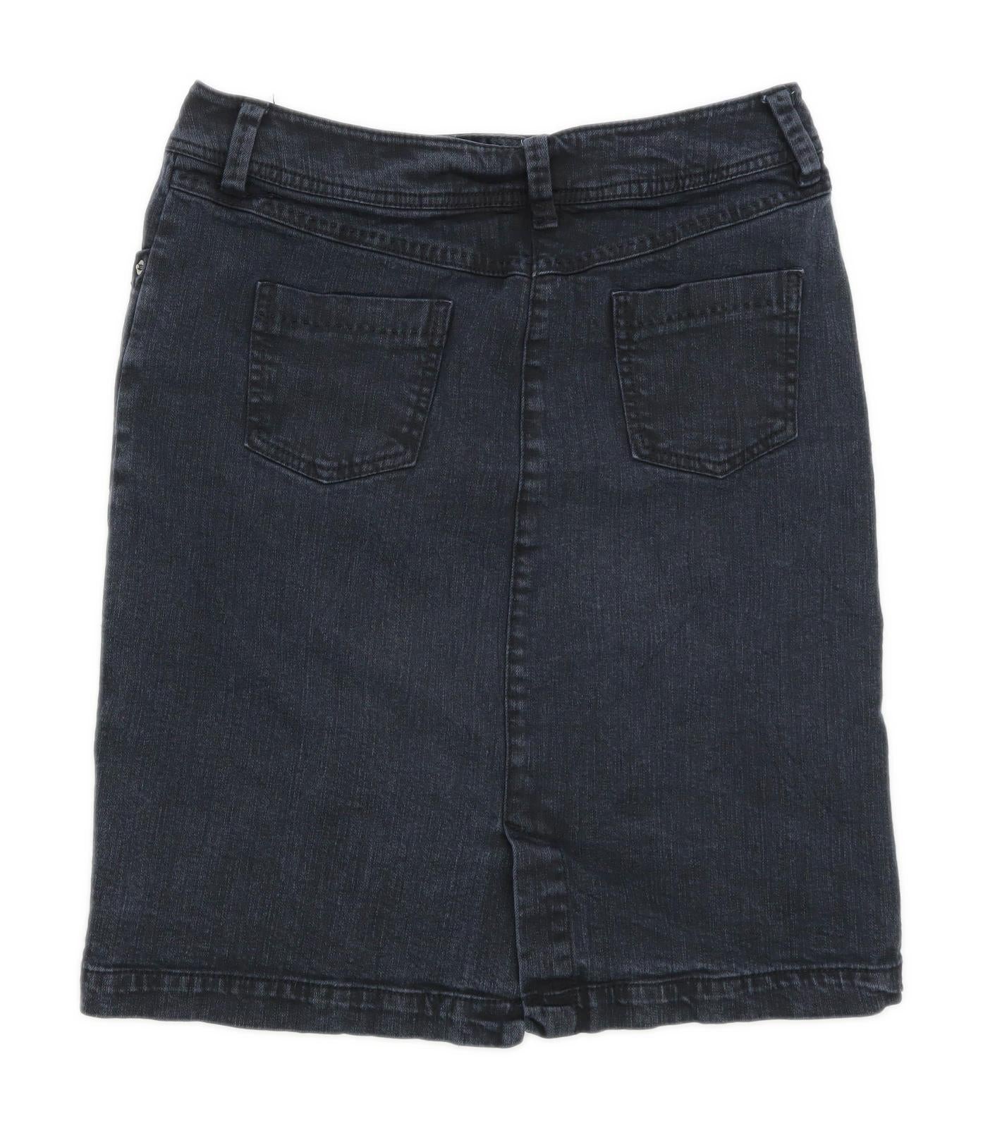 BHS Womens Size 12 Denim Blue A-Line Skirt (Regular)