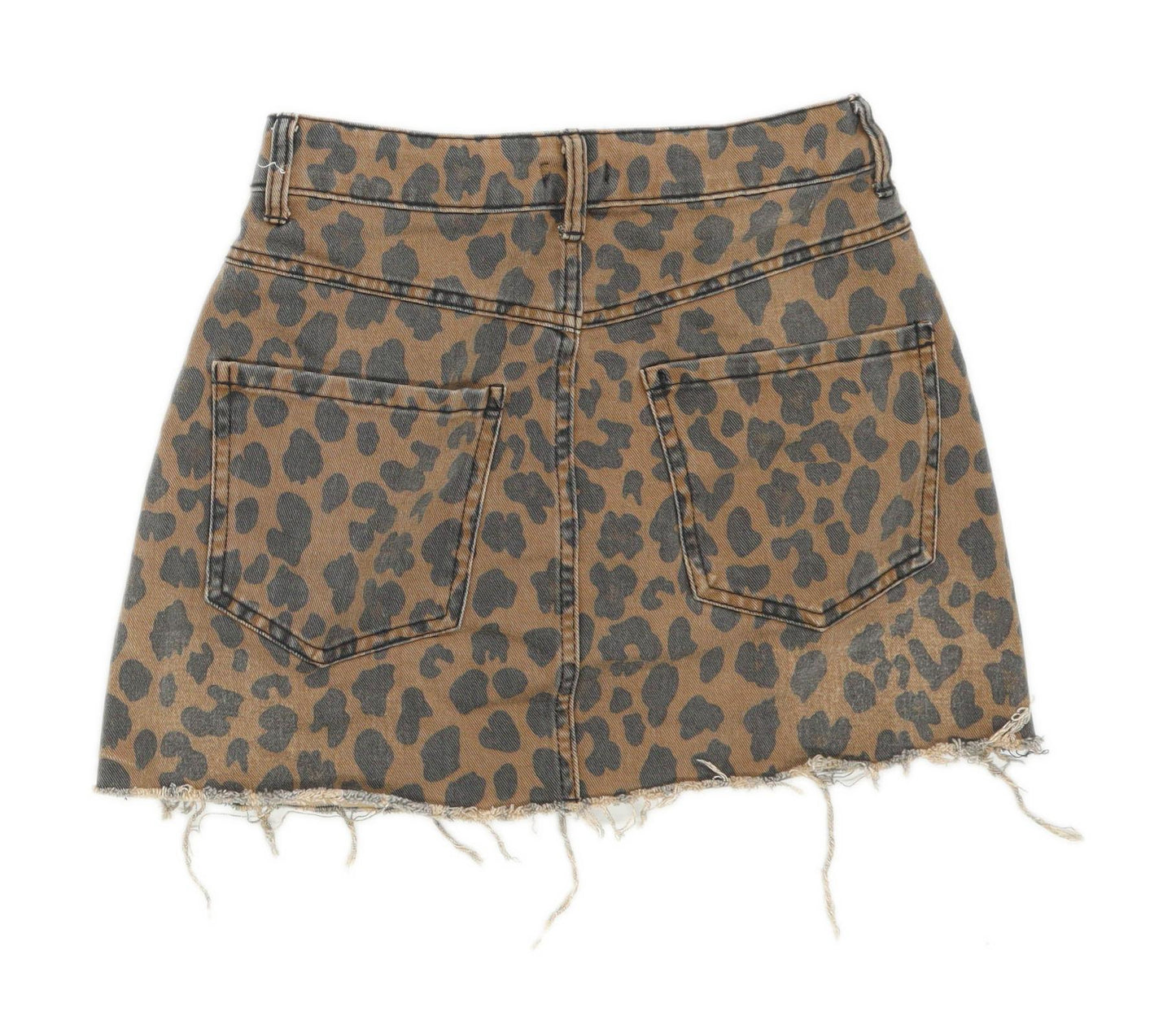 Bershka Womens Size 8 Denim Animal Print Brown Skirt (Regular)