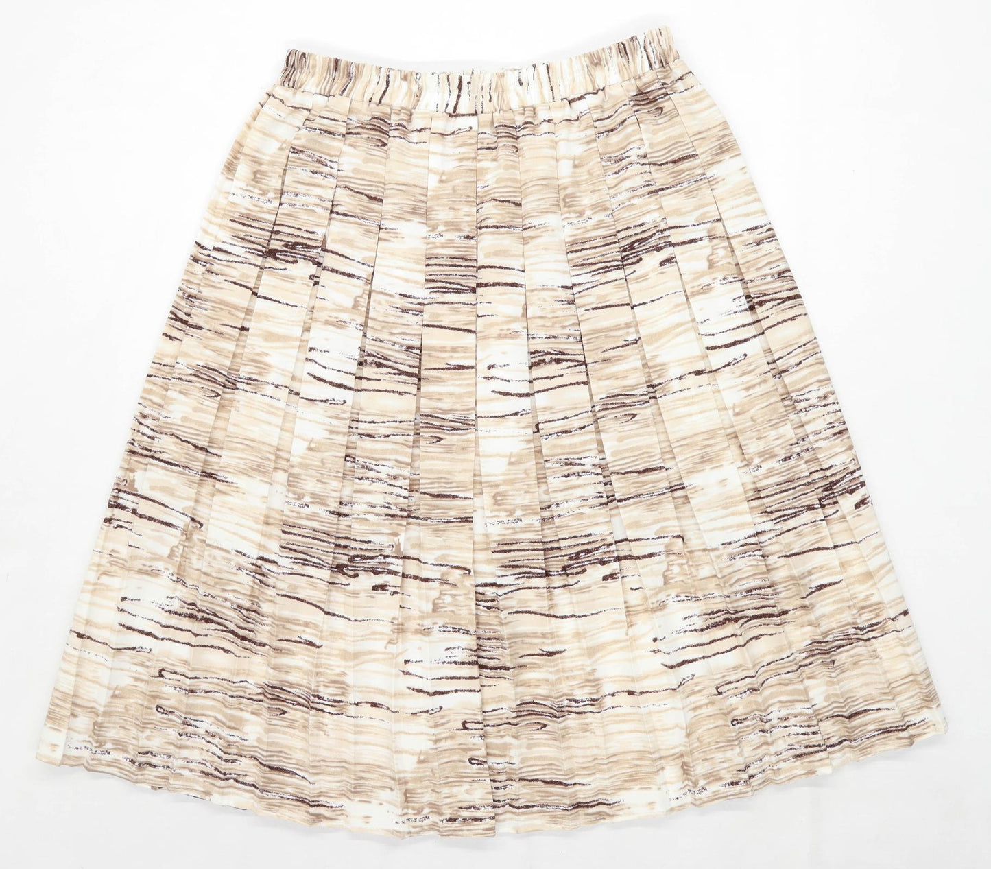 Preworn Womens Size 16 Striped Brown Pleated Skirt (Regular)