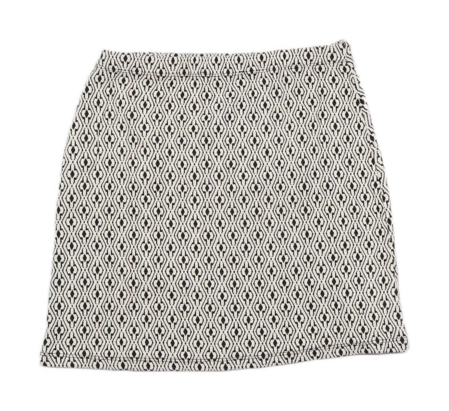 New Look Womens Size 6 Geometric White Pencil Skirt (Petite)
