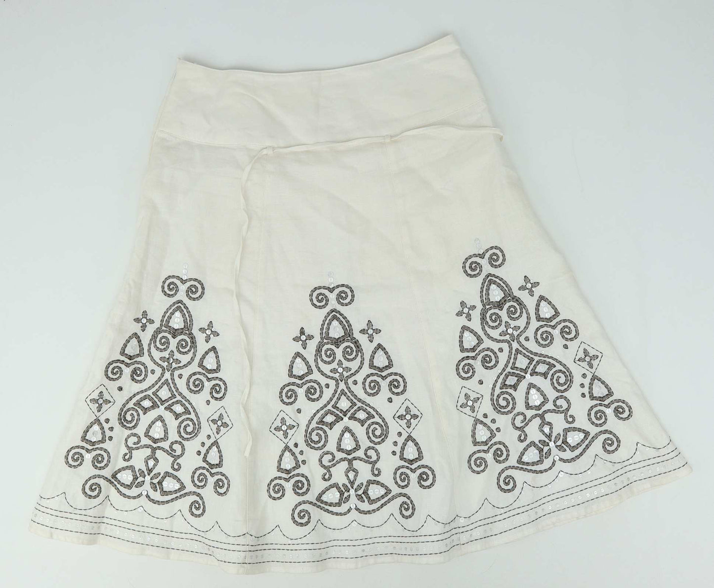 Next Womens Size 8 Ivory Geometric Linen Skirt (Regular)