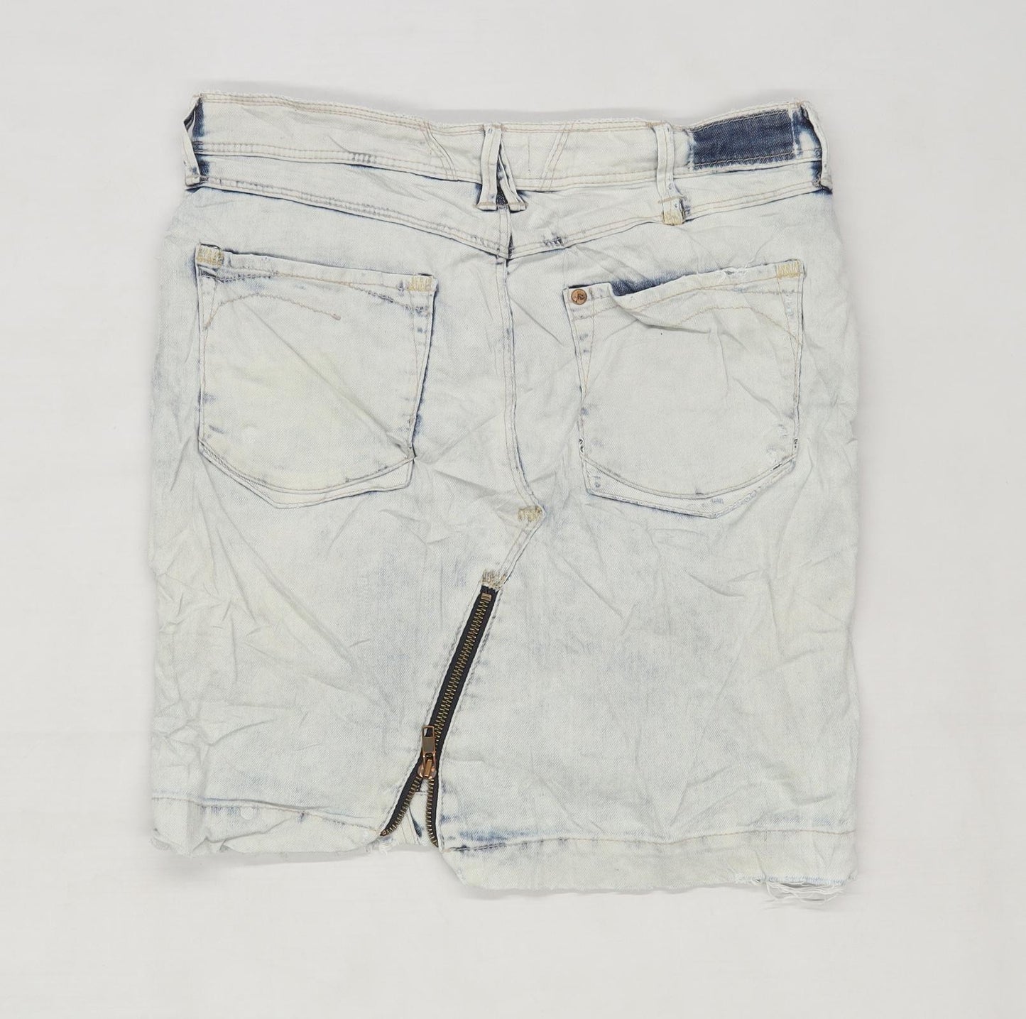 H&M Womens Size W30 Denim Blue Distressed Acid Wash Skirt (Regular)