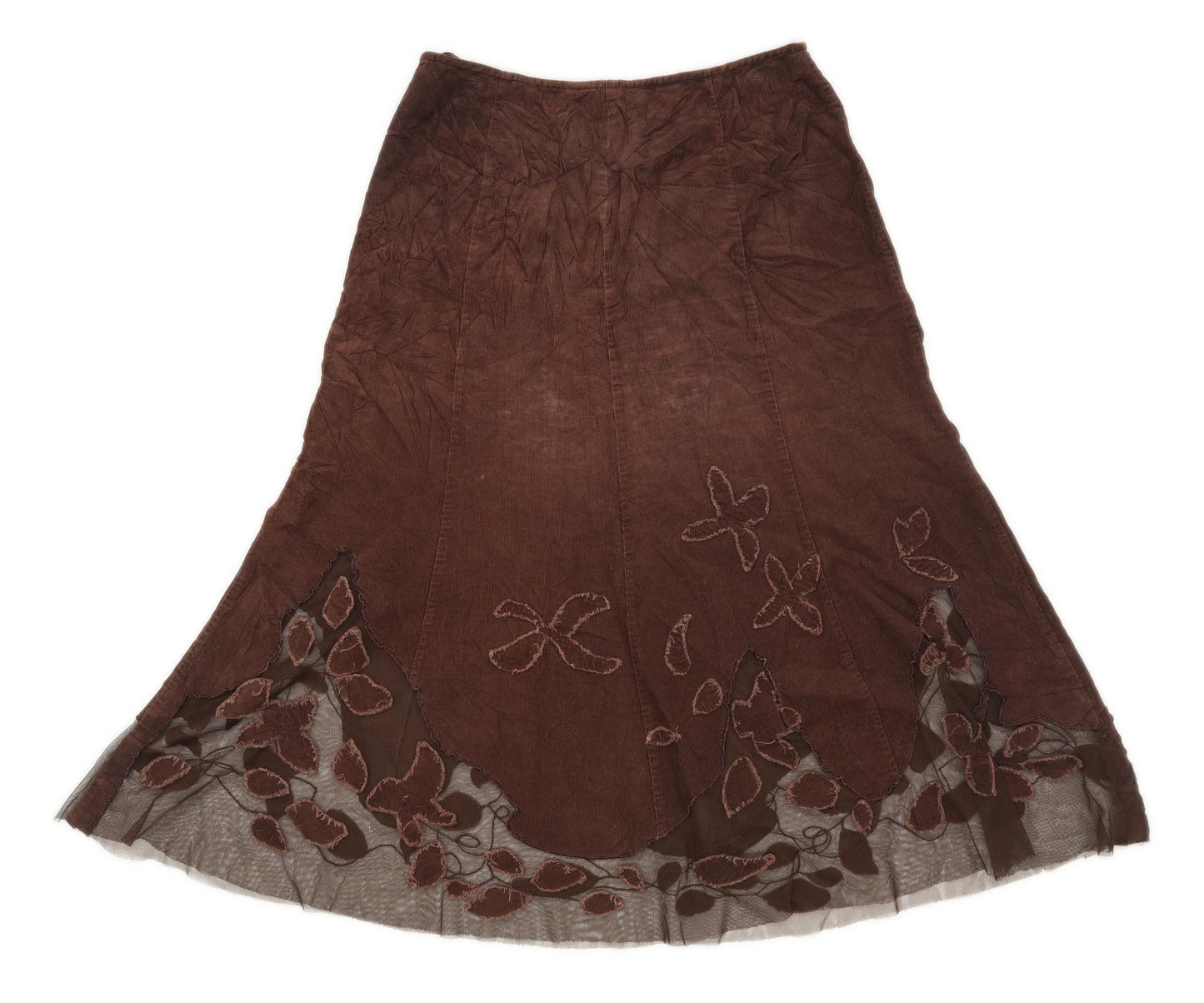 Marks & Spencer Womens Size 12 Cotton Blend Floral Brown Skirt (Regular)
