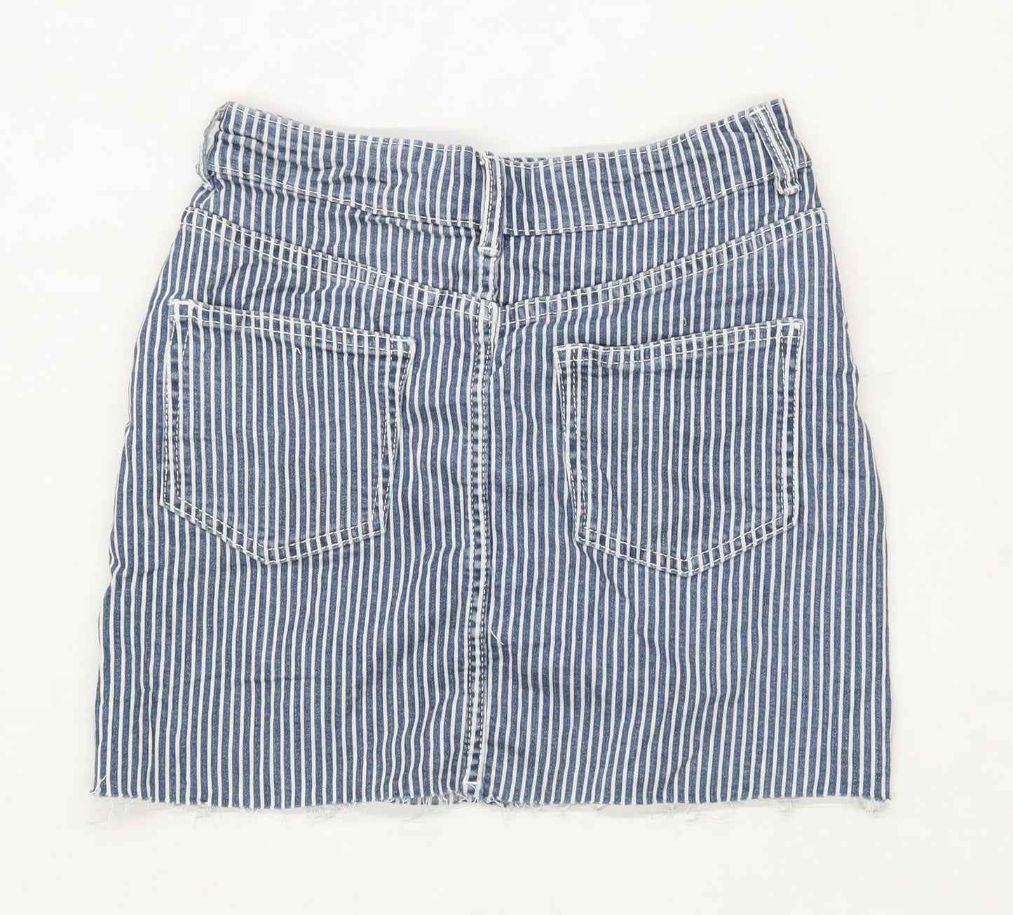 Bershka Womens Size S Denim Striped Blue Skirt (Regular)