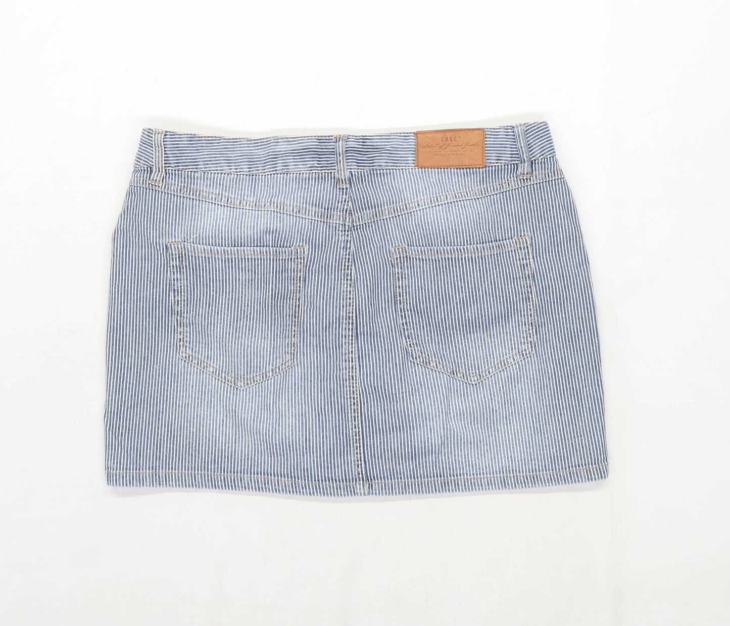 H&M Womens Size 12 Cotton Blend Striped Blue Skirt (Regular)