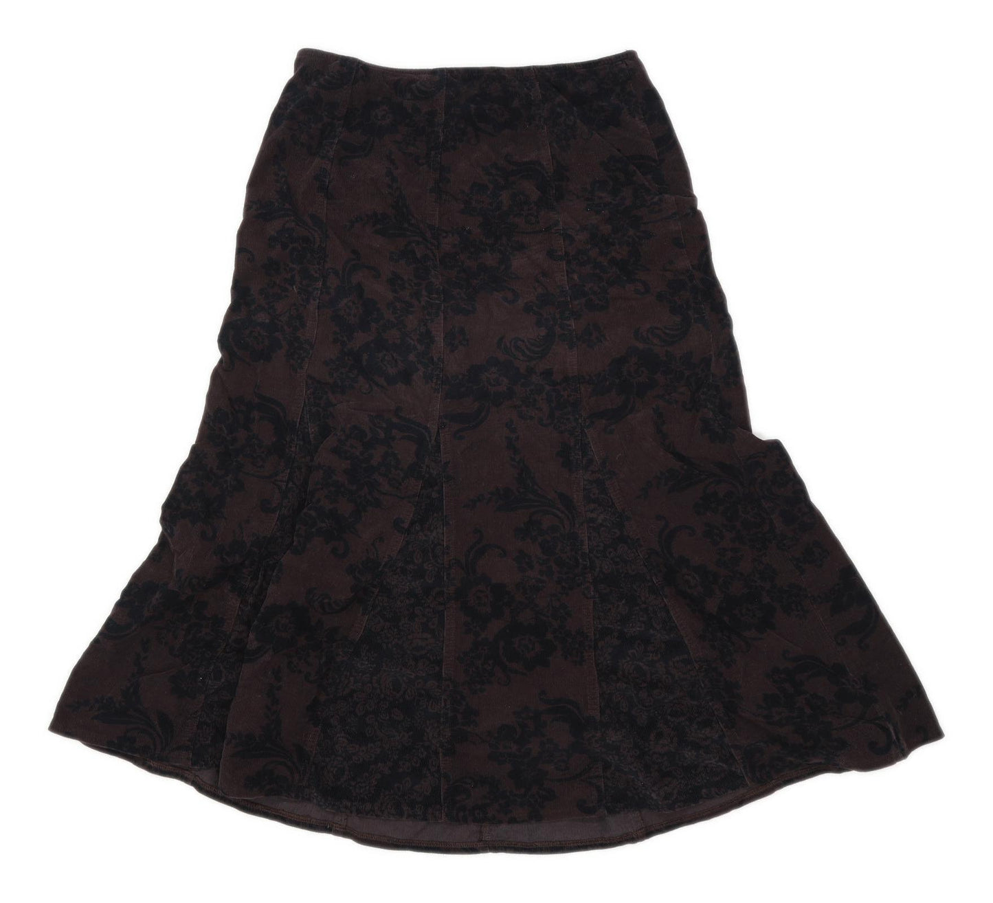 Marks & Spencer Womens Size 12 Corduroy Floral Brown Gypsy Skirt (Regular)
