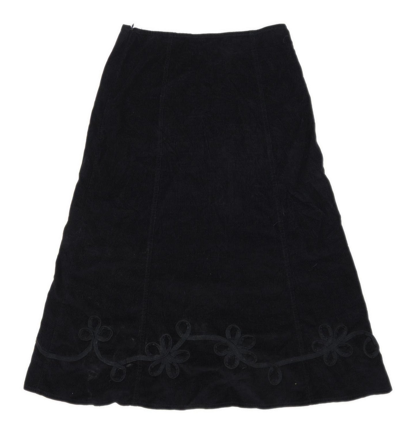 Marks & Spencer Womens Size 10 Corduroy Floral Black Flare Skirt (Regular)