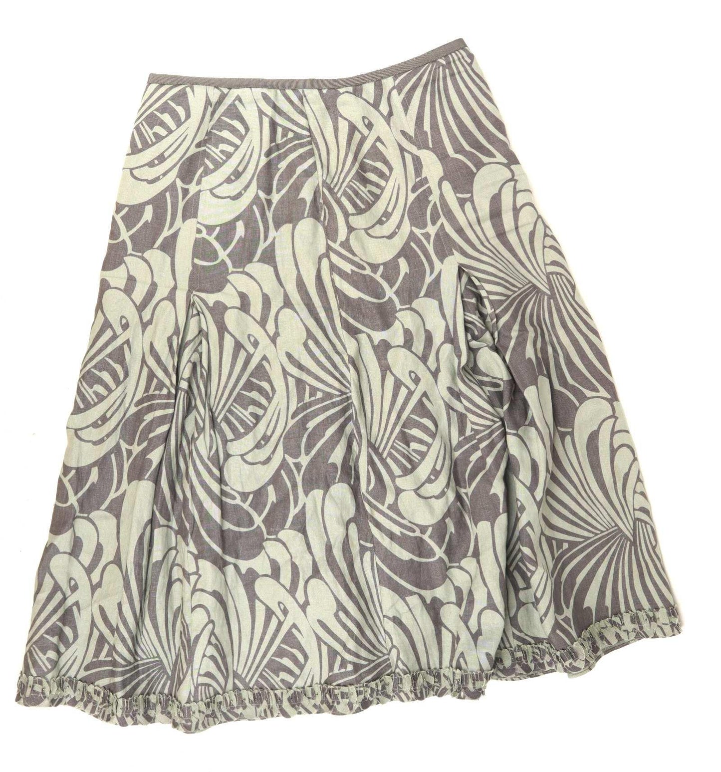 Per Una Womens Size 10 Linen Geometric Grey Flare Skirt (Regular)