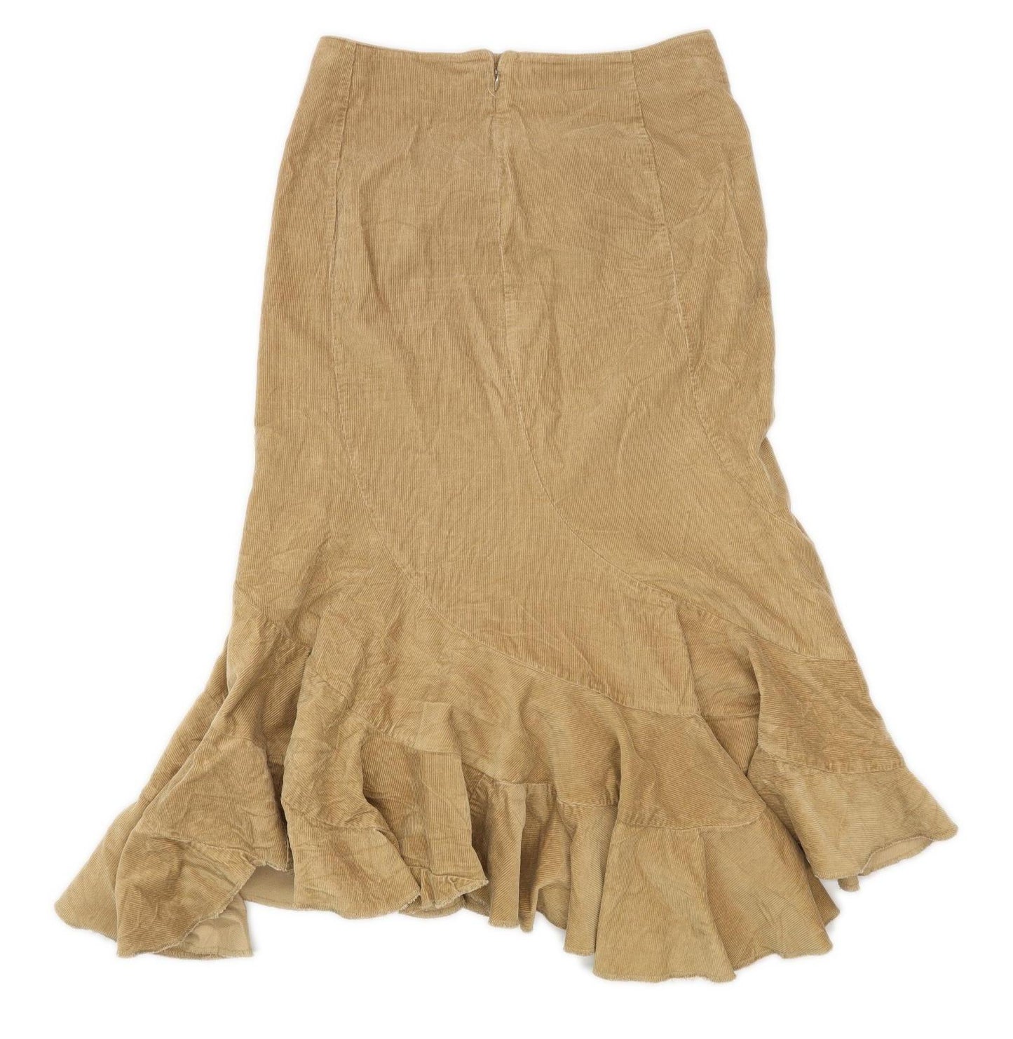 Per Una Womens Size 12 Cotton Textured Beige Ruffle Skirt (Regular)