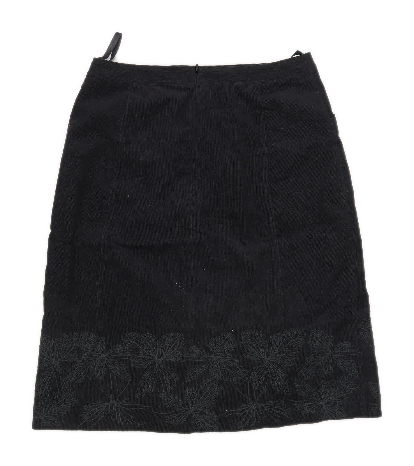 Laura Ashley Womens Size 10 Cotton Blend Floral Black Skirt (Regular)