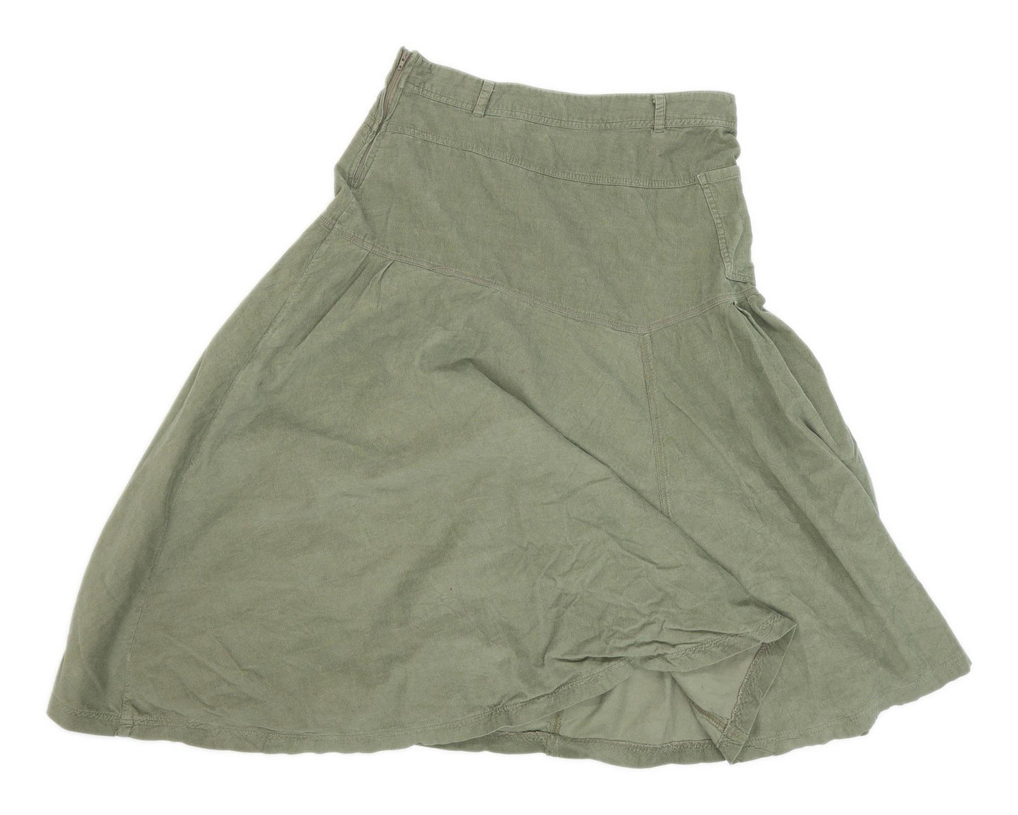 Per Una Womens Size 12 Corduroy Green Flare Skirt (Regular)