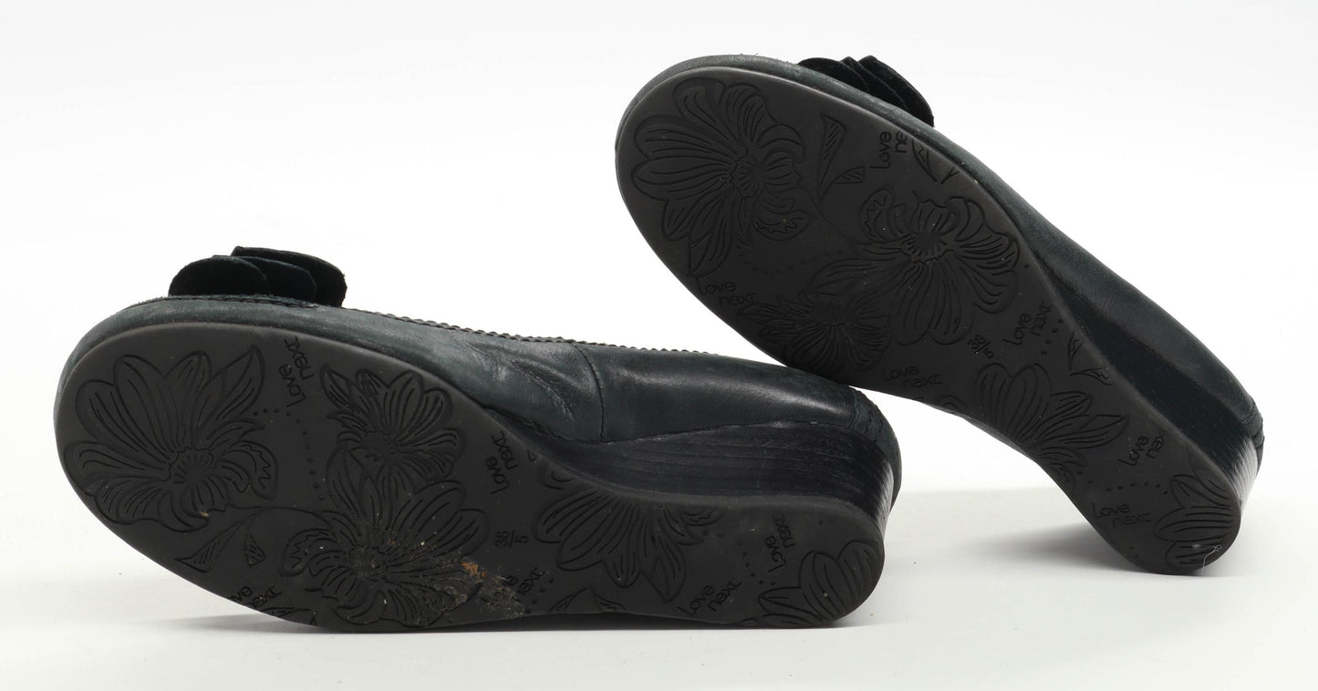Next Womens UK Size 5 Black Leather Bow Heels