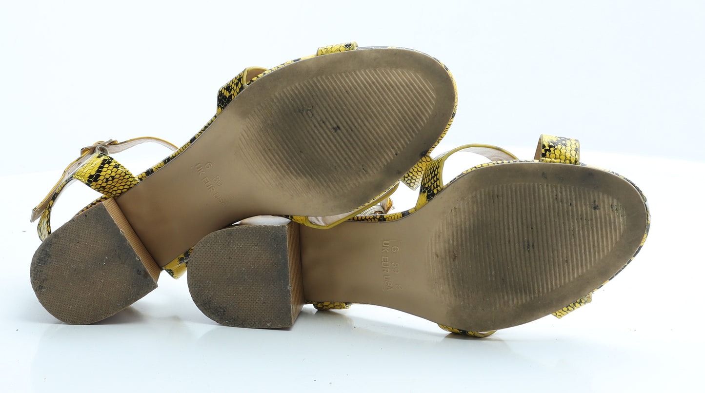 Primark Womens Yellow Animal Print Polyurethane Slingback Heel 6 EUR 39
