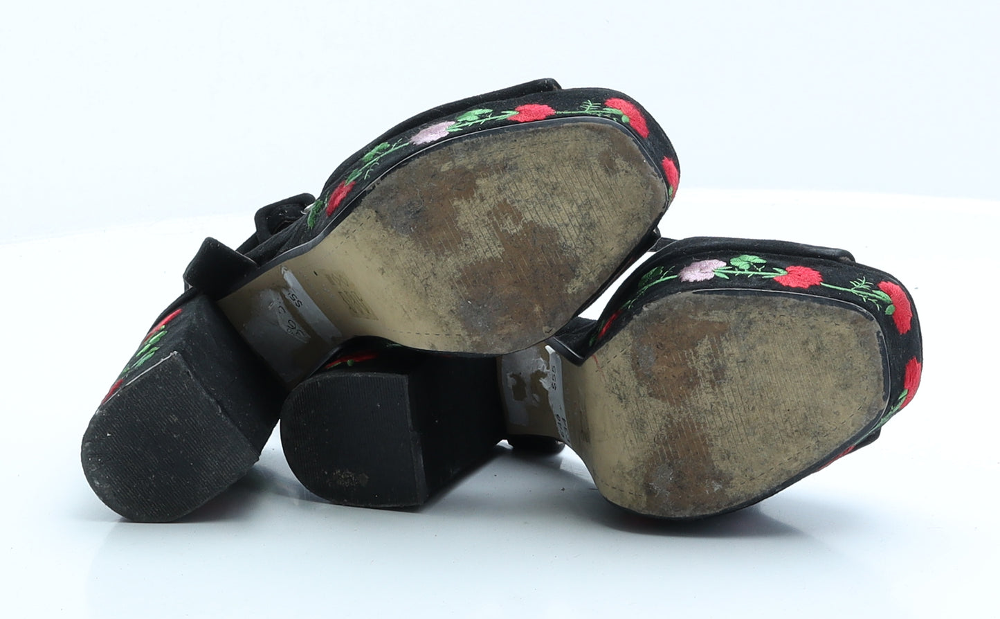 Topshop Womens Black Floral Faux Suede Platform Heel UK 3 EUR 36