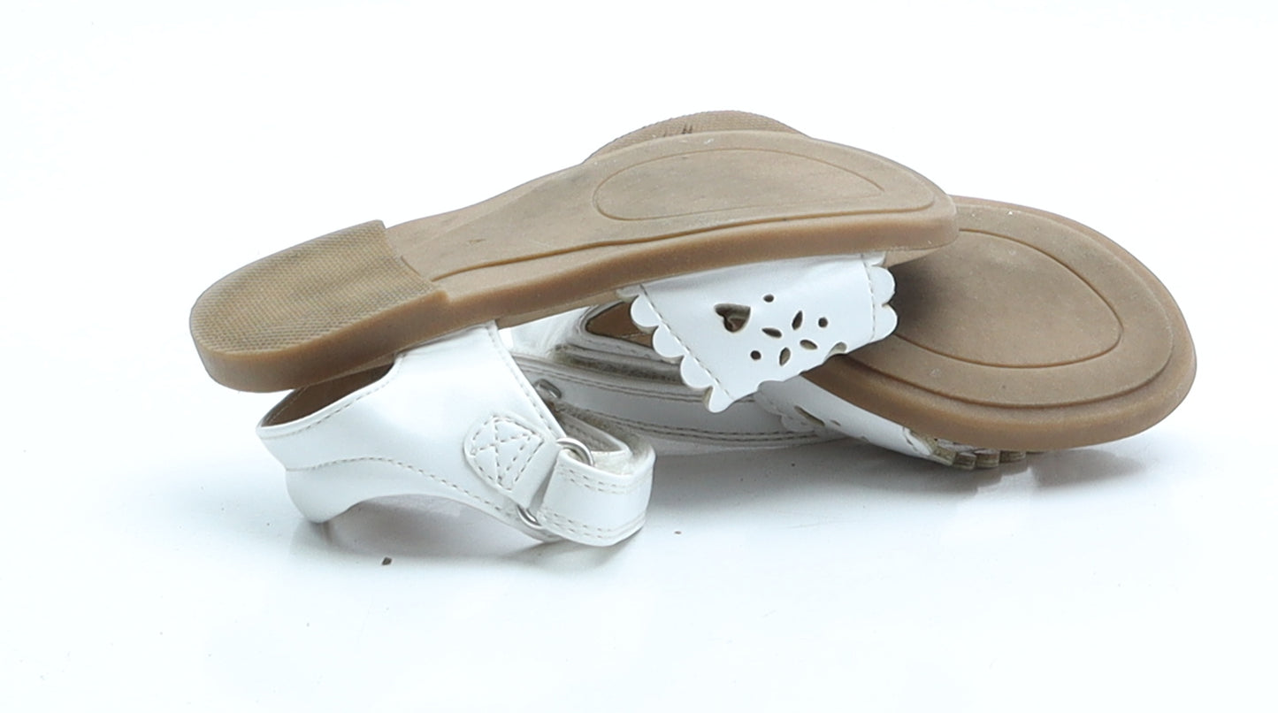 George Girls White Faux Leather Flat Sandal UK 4 EUR 21