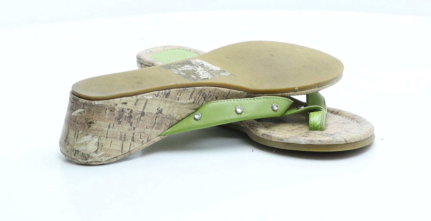 BHS Womens Green Faux Leather Flip-Flop Sandal UK 4 EUR 37