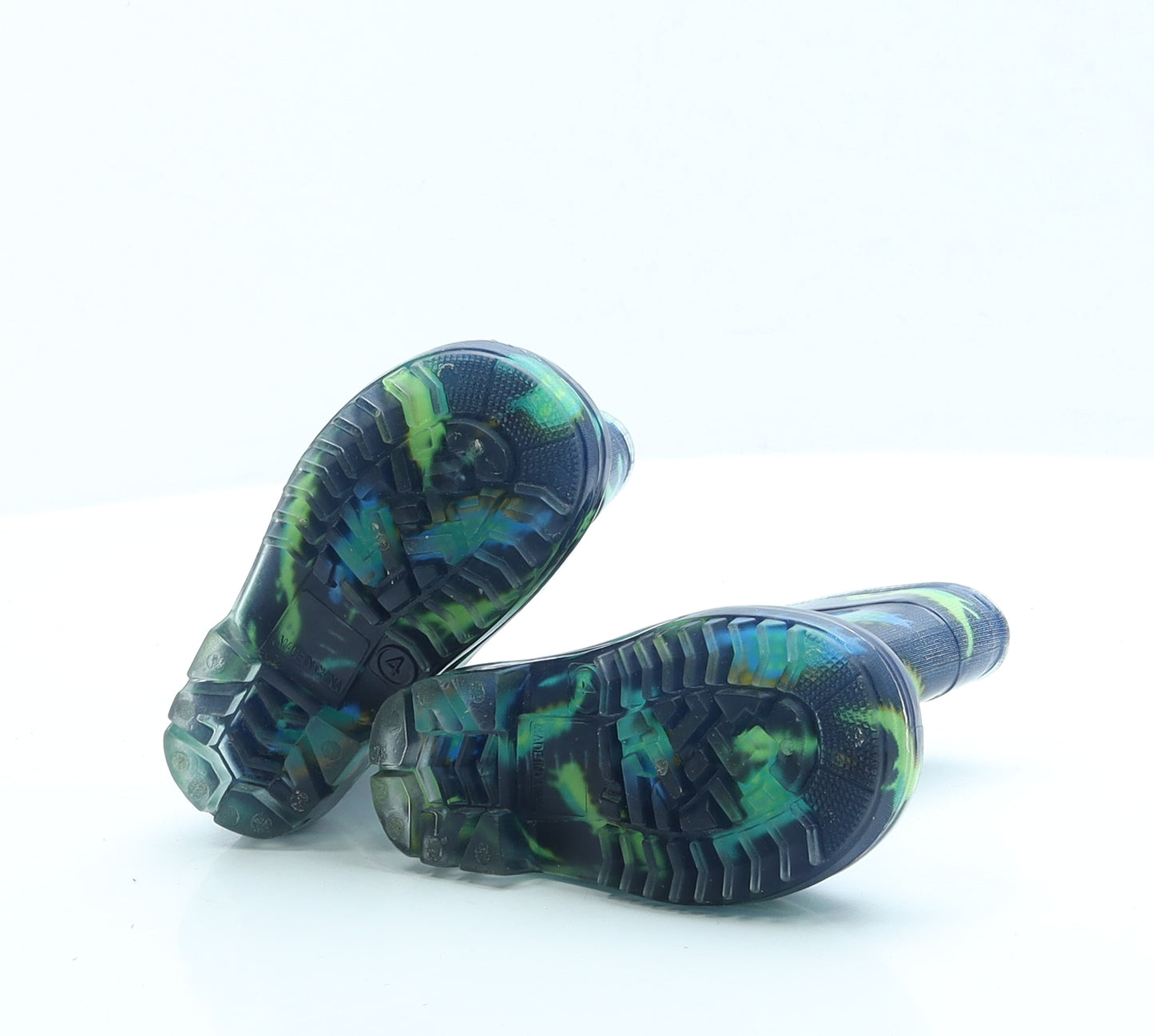 Preworn Boys Blue Geometric Rubber Wellies Boot UK 4 - Dinosaur
