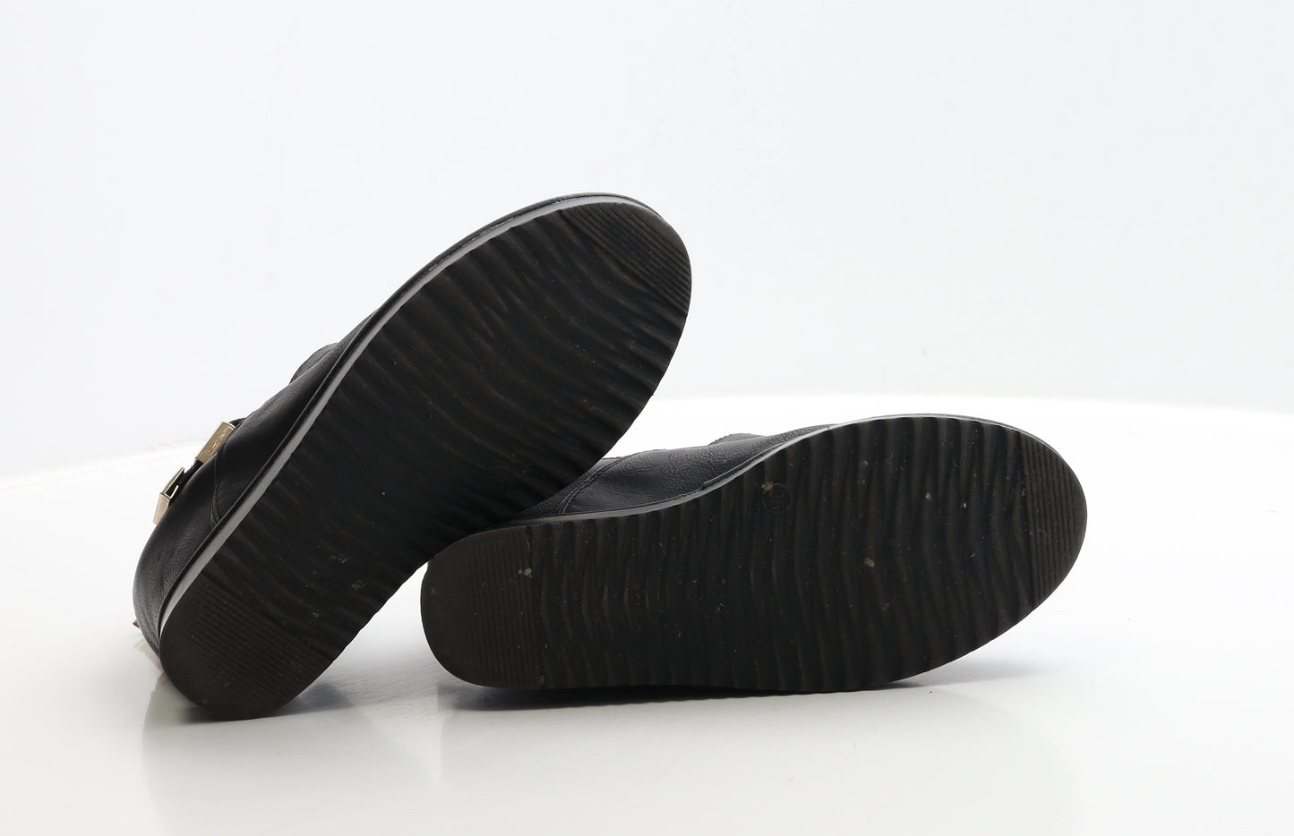 Preworn Womens Black Leather Bootie Boot UK 3 36