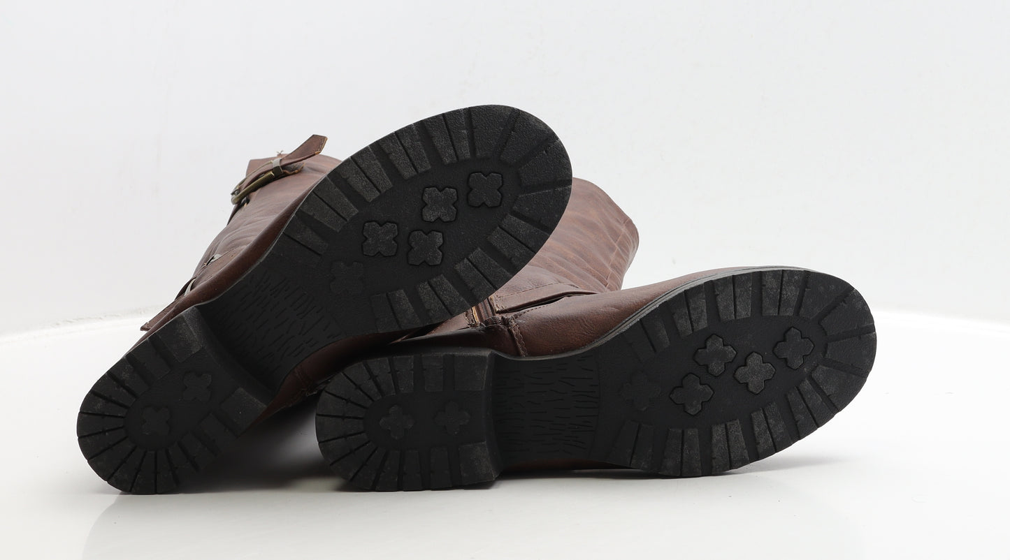 JustFab Womens Brown Leather Biker Boot UK 6 38