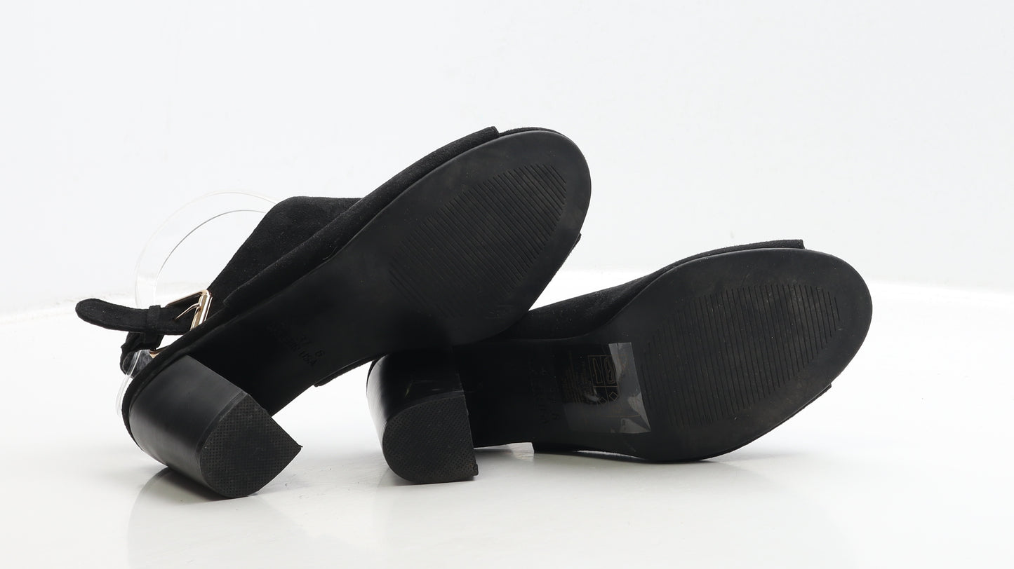 Primark Womens Black Suede Slingback Heel UK 4 37 - Wide Fit