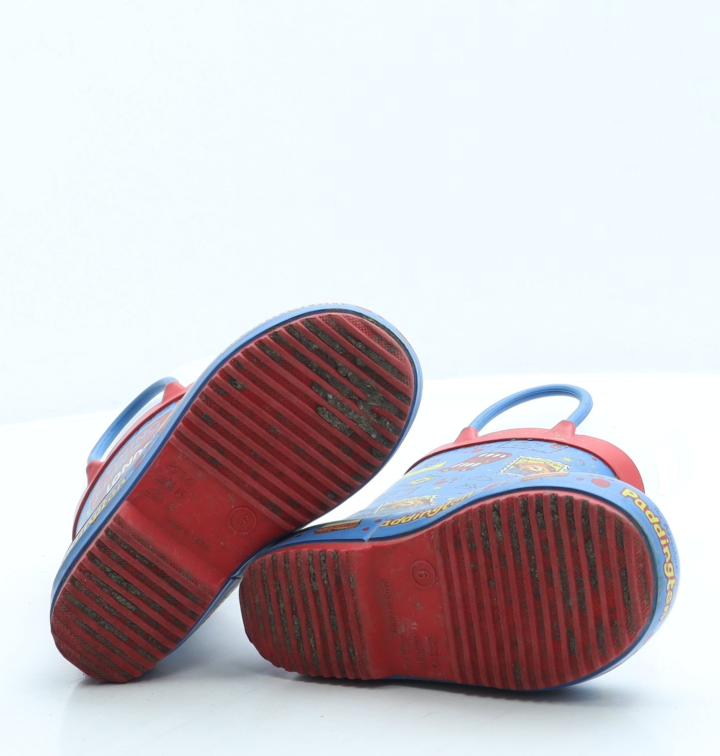 Preworn Boys Blue Geometric Rubber Wellies Boot UK 6 - Paddington Bear