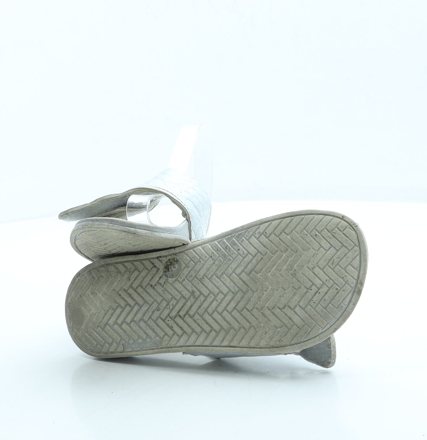 Preworn Girls Silver Polyester Slider Sandal UK 2 - Mermaid tail