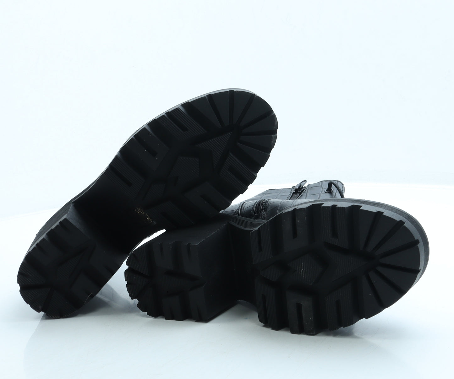 Missguided Womens Black Animal Print Leather Combat Boot UK 6 39