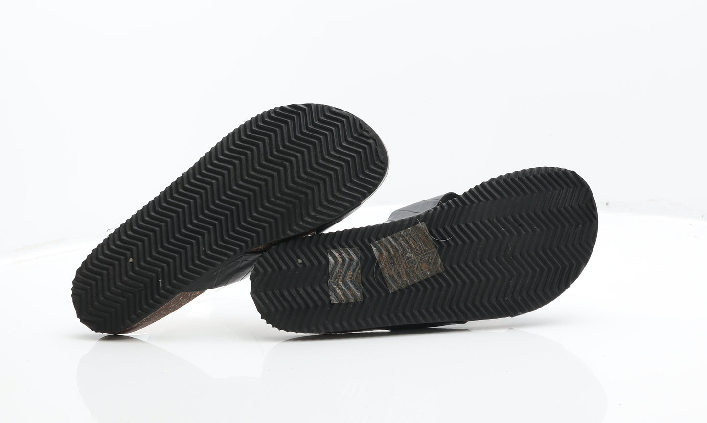 Primark Womens Black Animal Print Leather Slider Flat UK 7 40 - Croc Texture Sandals