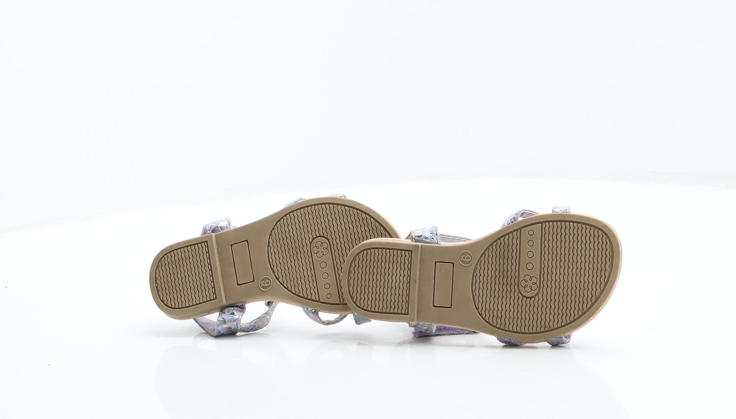 F&F Girls Purple Animal Print Synthetic Strappy Sandal UK 9 - Holographic Mermaid Shoes