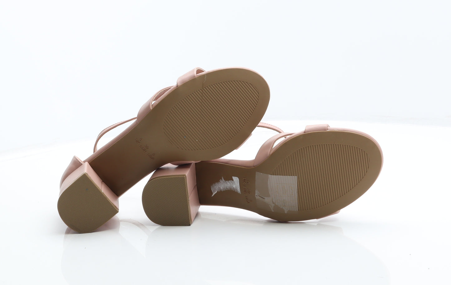 Primark Womens Pink Leather Strappy Heel UK 6 39 - Wide Fit