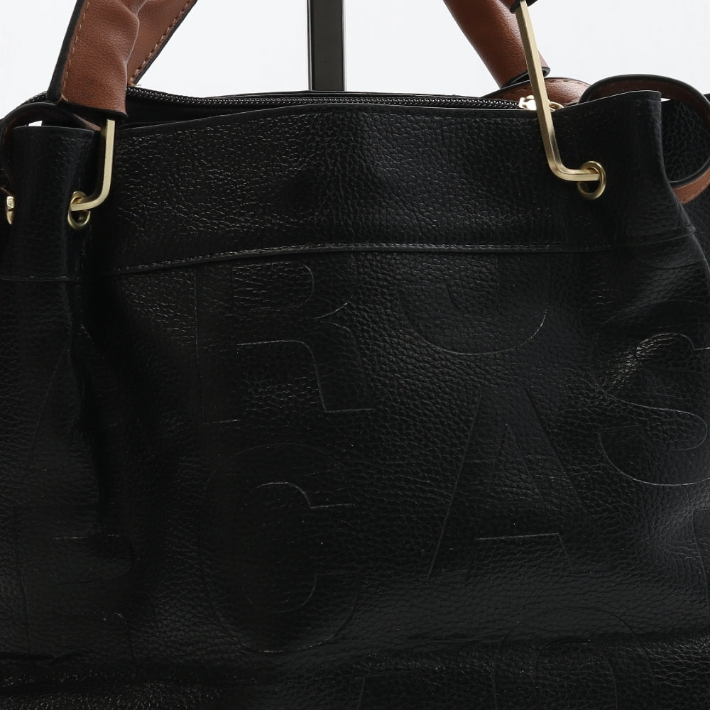 JingPin Daishu Womens Black Logo Polyester Top Handle Bag Size Medium