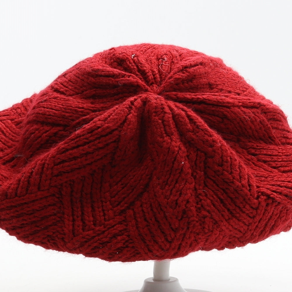 Preworn Womens Red Acrylic Beret One Size