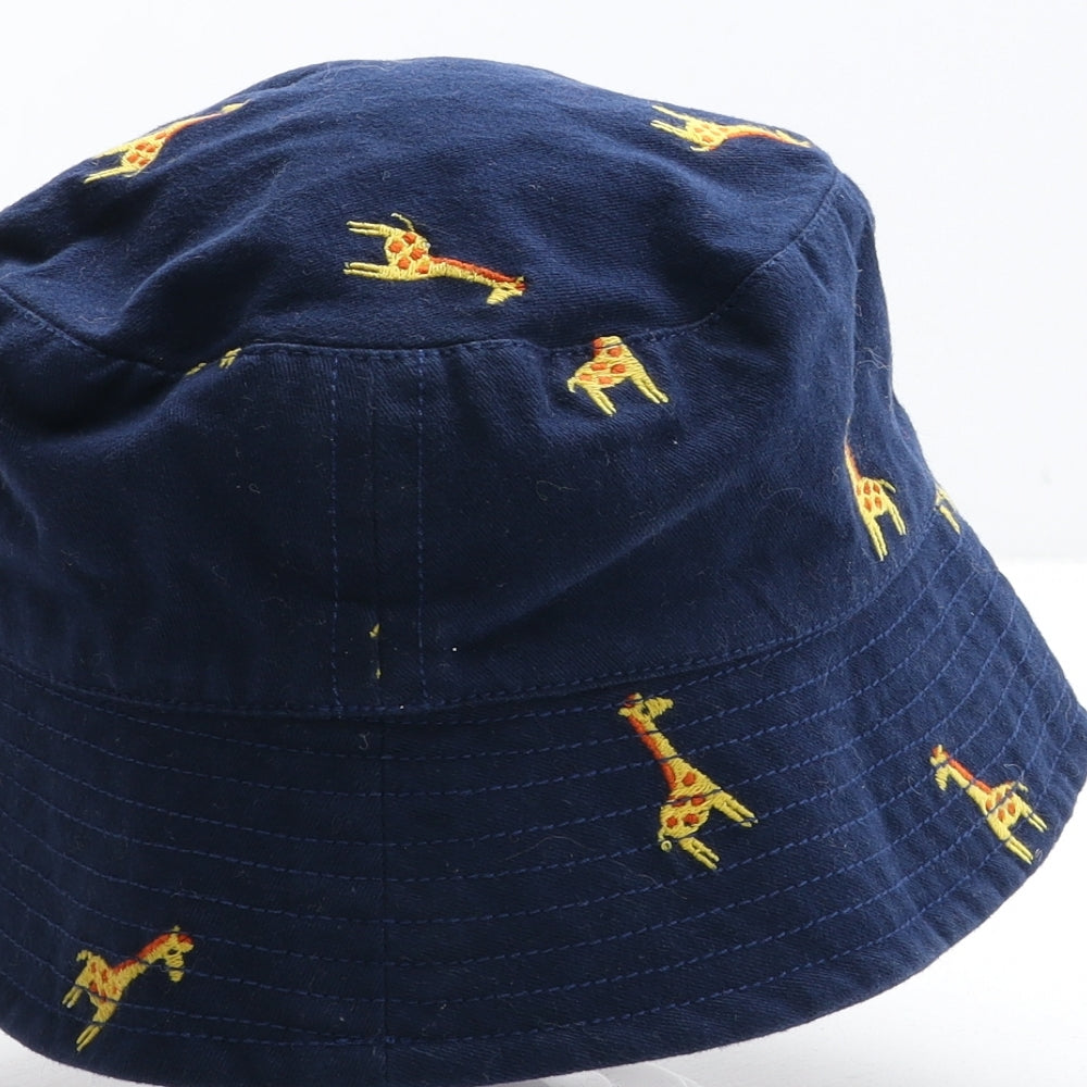 JoJo Maman Bébé Boys Blue Cotton Bucket Hat Size S - Giraffe Detail