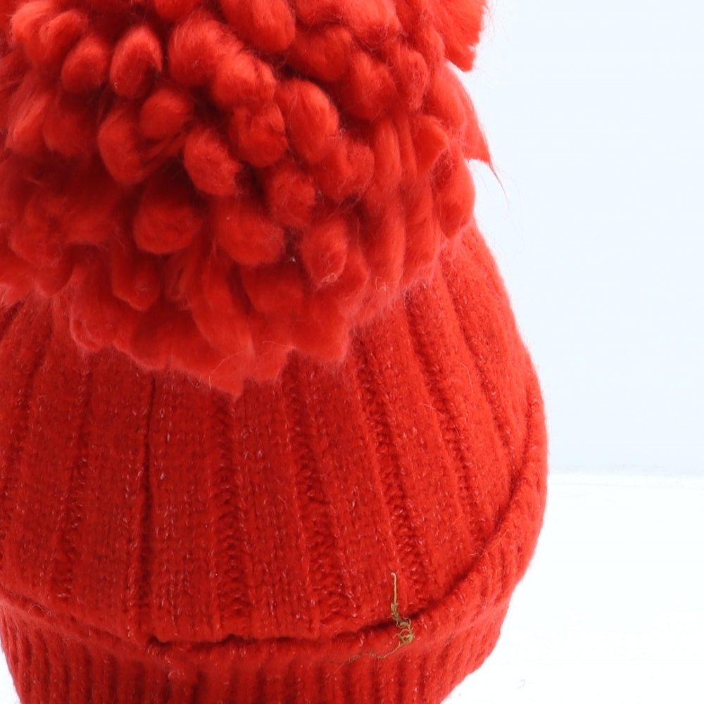 River Island Womens Red Acrylic Bobble Hat One Size
