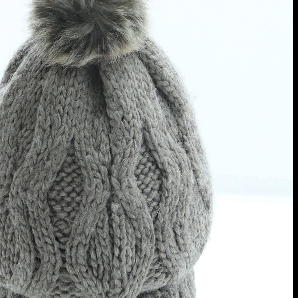 H&M Womens Brown Acrylic Bobble Hat One Size - Pom Pom