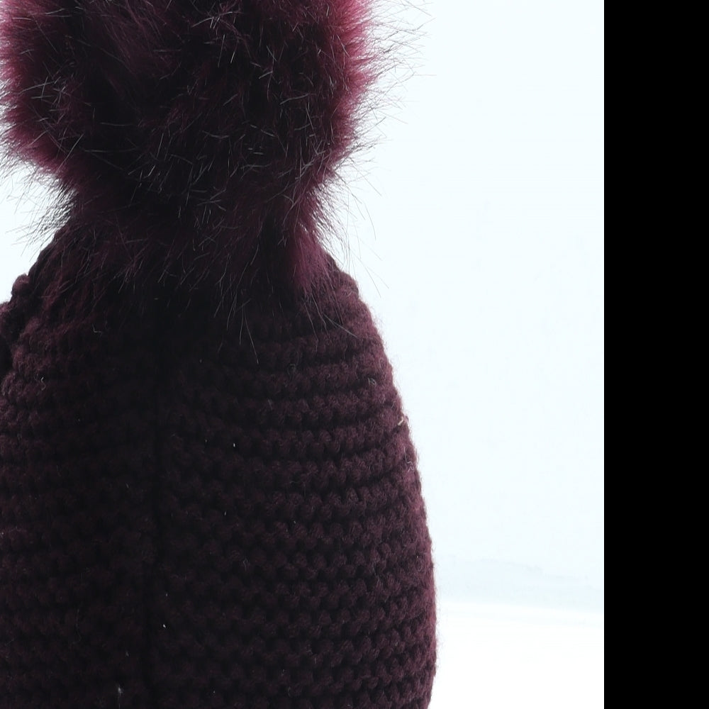 Primark Womens Red Acrylic Bobble Hat One Size - Pom Pom