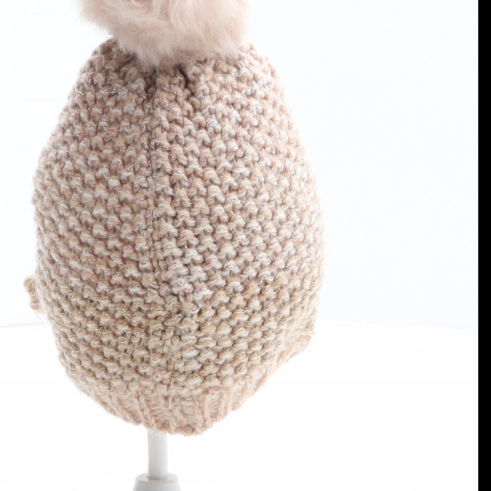 F&F Girls Pink Acrylic Bobble Hat One Size